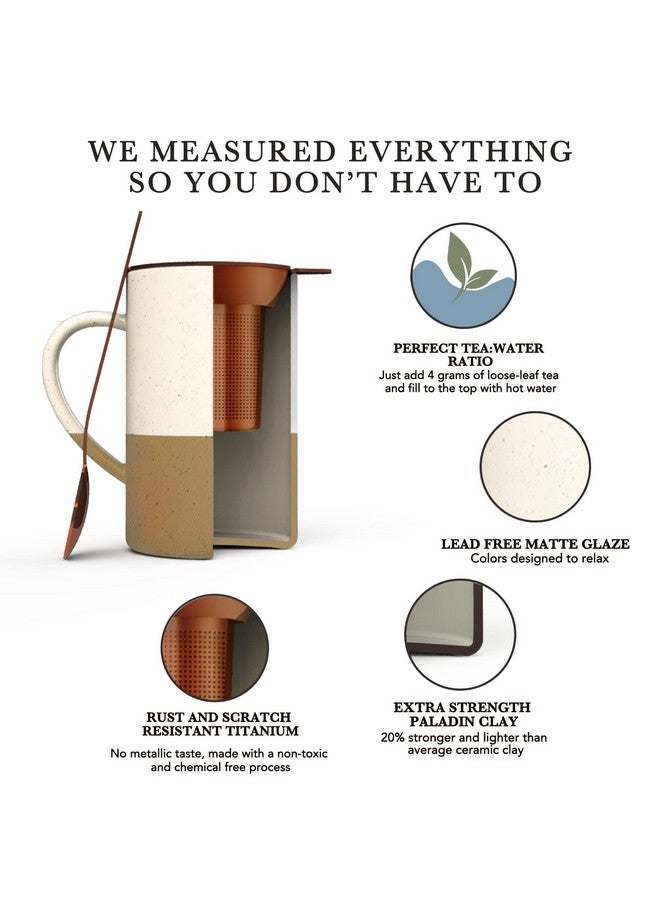 Mora Mora 12oz Ceramic Tea Cup with Infuser, Spoon, Lid - Microwave & Dishwasher Safe  - Image 4