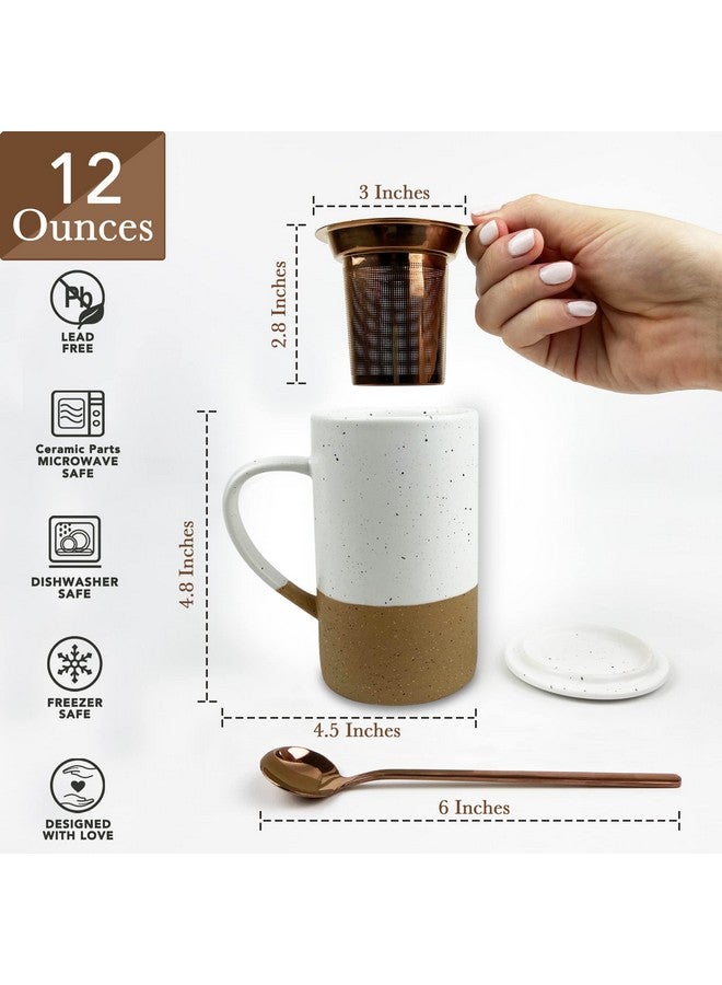 Mora Mora 12oz Ceramic Tea Cup with Infuser, Spoon, Lid - Microwave & Dishwasher Safe  - Image 2