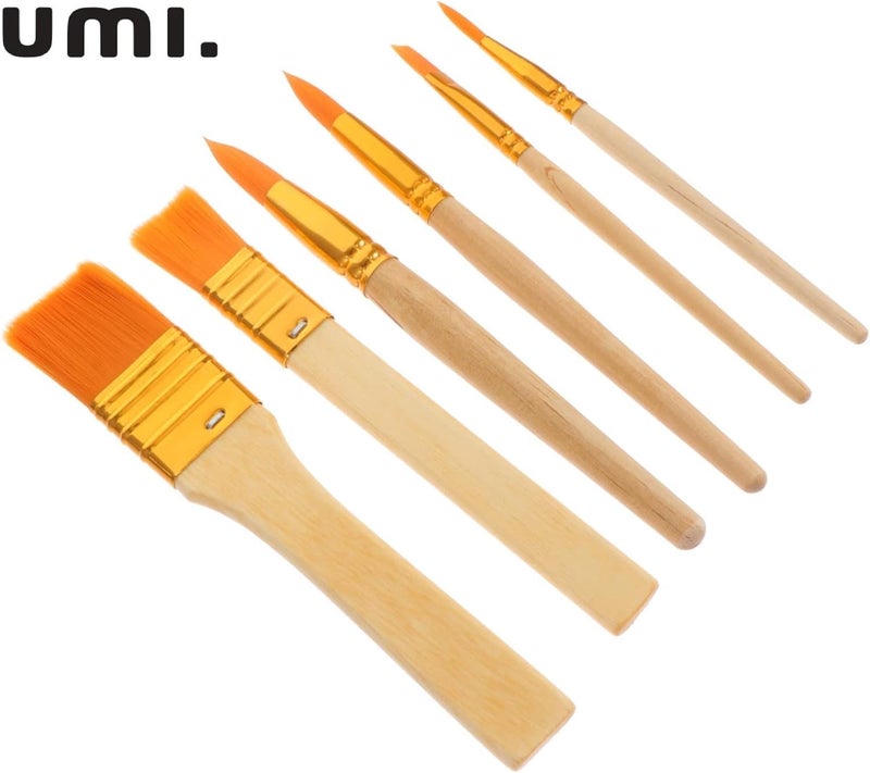 Amazon Brand - Umi Amazon Brand - Umi 6Pc Short Handle Synthetic Paintbrush Set - Premium Round and Flat Brushes for Acrylic, Watercolor, Oil, and Canvas Painting, Ideal for Artists, Beginners and Professionals - Image 2
