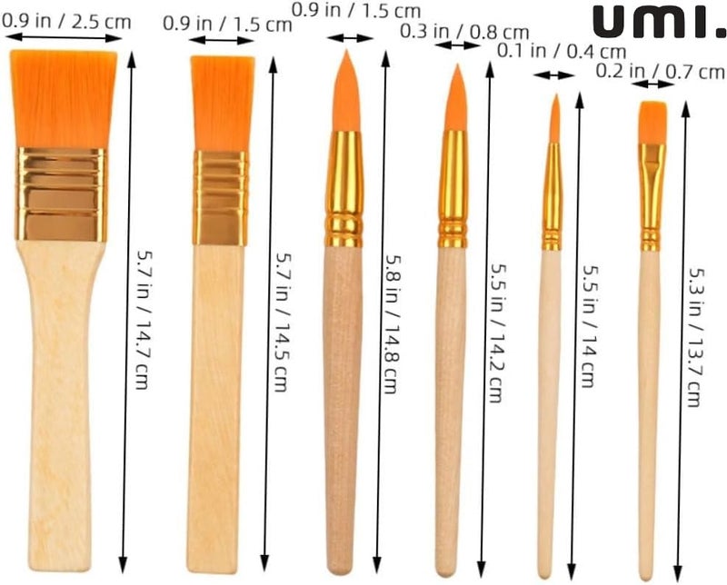 Amazon Brand - Umi Amazon Brand - Umi 6Pc Short Handle Synthetic Paintbrush Set - Premium Round and Flat Brushes for Acrylic, Watercolor, Oil, and Canvas Painting, Ideal for Artists, Beginners and Professionals - Image 3
