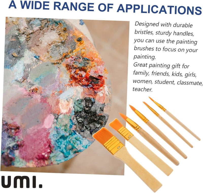 Amazon Brand - Umi Amazon Brand - Umi 6Pc Short Handle Synthetic Paintbrush Set - Premium Round and Flat Brushes for Acrylic, Watercolor, Oil, and Canvas Painting, Ideal for Artists, Beginners and Professionals - Image 5