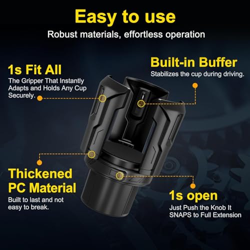 Zeyitian Cup Holder Expander (Adjustable Holder & Base, Auto-Fit Hold, One Button Open), Car Cup Holder Expander for Yeti, Hydro Flask, Nalgene, Owala, Bottles in 2.6"- 4.8" (Black, 1 Pack) - Image 4