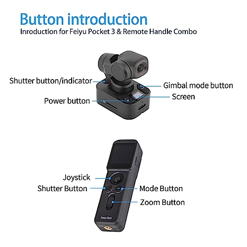 FeiyuTech مجموعة فييو بوكيت 3: مقبض عن بُعد وكاميرا – كاميرا مع مثبت ثلاثي المحاور، تصميم قابل للفصل بدون أسلاك، قاعدة مغناطيسية، للسفر، مدونات السيارات، الحيوانات الأليفة ومقاطع فيديو يوتيوب، فييوVCAM3S - Image 2