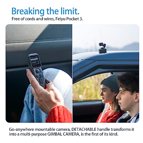FeiyuTech مجموعة فييو بوكيت 3: مقبض عن بُعد وكاميرا – كاميرا مع مثبت ثلاثي المحاور، تصميم قابل للفصل بدون أسلاك، قاعدة مغناطيسية، للسفر، مدونات السيارات، الحيوانات الأليفة ومقاطع فيديو يوتيوب، فييوVCAM3S - Image 3