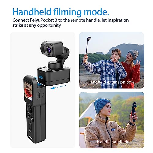 FeiyuTech مجموعة فييو بوكيت 3: مقبض عن بُعد وكاميرا – كاميرا مع مثبت ثلاثي المحاور، تصميم قابل للفصل بدون أسلاك، قاعدة مغناطيسية، للسفر، مدونات السيارات، الحيوانات الأليفة ومقاطع فيديو يوتيوب، فييوVCAM3S - Image 4