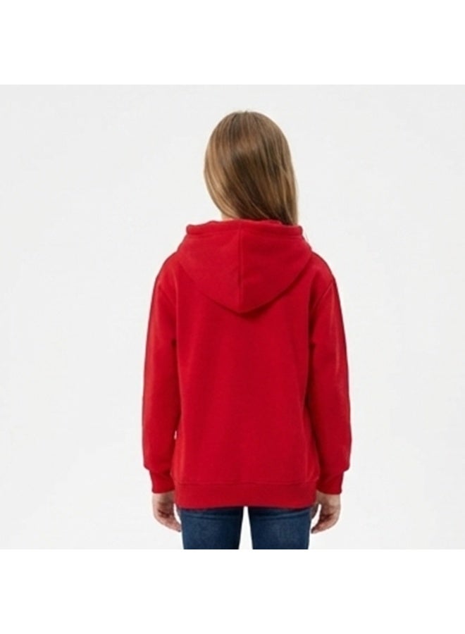 Caesar Girls' winter Melton hoodie with prints on the chest - Image 2
