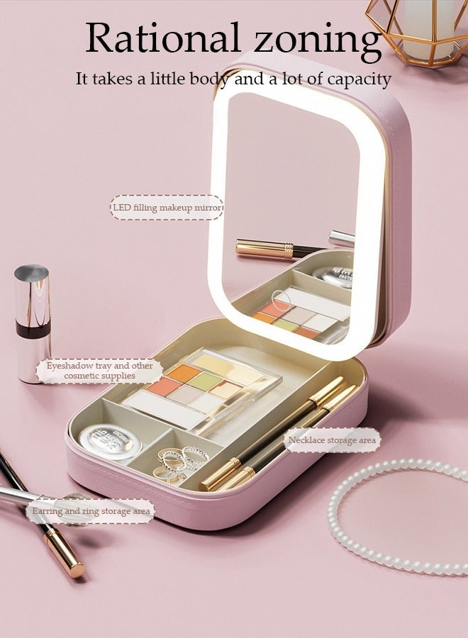DUNISO Travel Makeup Bag with LED Mirror, USB Rechargeable LED Mirror Cosmetic Makeup Bag,Travel Makeup Case with Led Mirror, Portable Makeup Box with Mirror and Light(Pink) - Image 4
