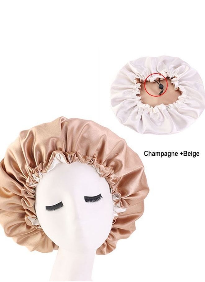 2 Pcs Double Sided Adjustable Sleep Hair Cover Bonnet, Soft Satin Silk Bonnet Cap (Yellow+Khaki)