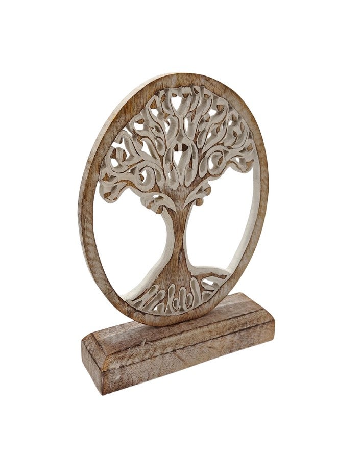 VANIYA CRAFTS تمثال شجرة الحياة الخشبي من VANIYA CRAFTS® - تمثال منحوت يدويًا لتزيين الطاولة، مناسب لغرفة المعيشة أو غرفة النوم أو المكتب أو الرف (أبيض عتيق) - Image 2