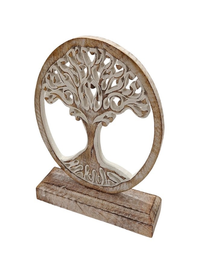 VANIYA CRAFTS تمثال شجرة الحياة الخشبي من VANIYA CRAFTS® - تمثال منحوت يدويًا لتزيين الطاولة، مناسب لغرفة المعيشة أو غرفة النوم أو المكتب أو الرف (أبيض عتيق) - Image 3