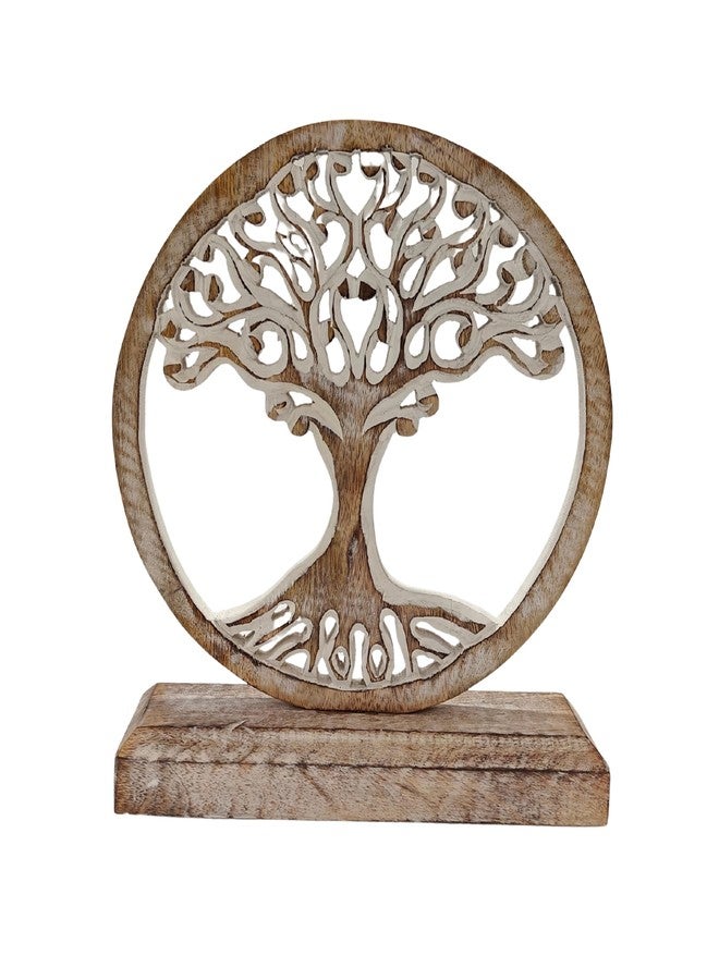 VANIYA CRAFTS تمثال شجرة الحياة الخشبي من VANIYA CRAFTS® - تمثال منحوت يدويًا لتزيين الطاولة، مناسب لغرفة المعيشة أو غرفة النوم أو المكتب أو الرف (أبيض عتيق) - Image 1