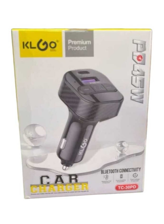 Bluetooth car charger with fast charging support built in microphone and control buttons black - Image 3