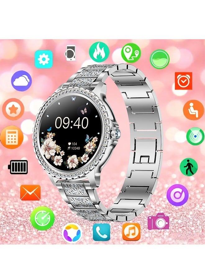 RollsTimi  Fashion Women's Bluetooth Smartwatch, Silver Diamond Dial, 1.32 Inch Full Screen Touch, Answer/Make Calls, IP67 Waterproof RT i58 - Image 1