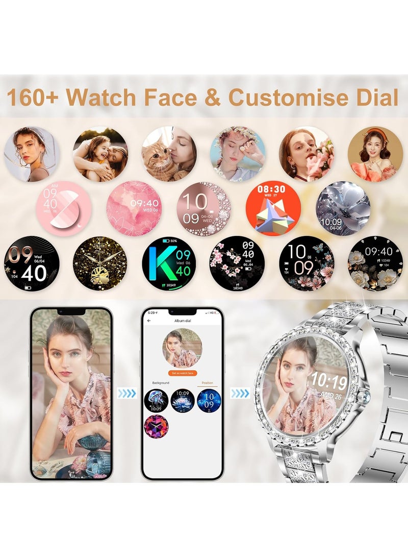 RollsTimi  Fashion Women's Bluetooth Smartwatch, Silver Diamond Dial, 1.32 Inch Full Screen Touch, Answer/Make Calls, IP67 Waterproof RT i58 - Image 3