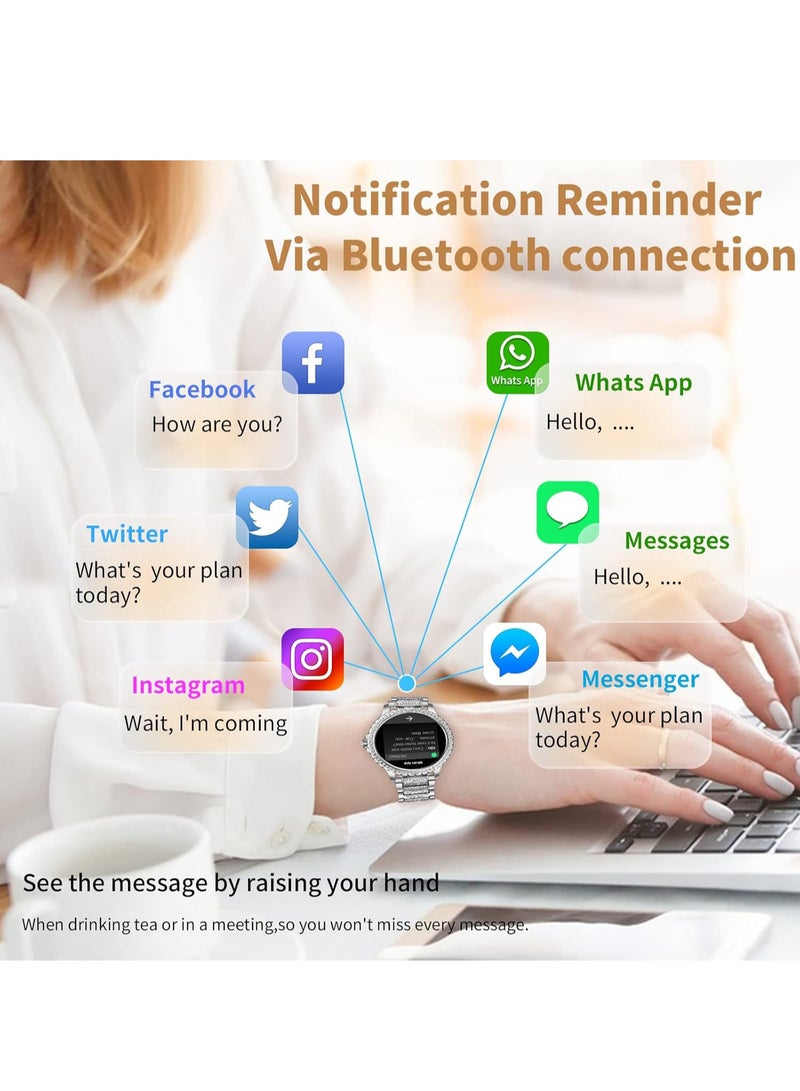RollsTimi  Fashion Women's Bluetooth Smartwatch, Silver Diamond Dial, 1.32 Inch Full Screen Touch, Answer/Make Calls, IP67 Waterproof RT i58 - Image 5