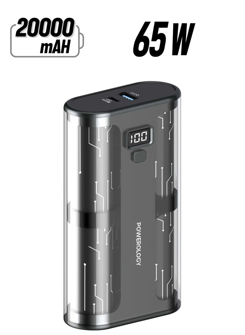Powerology Crystalline Series Powerbank 20000mAh PD 65W - Transparent/Grey  - Image 1