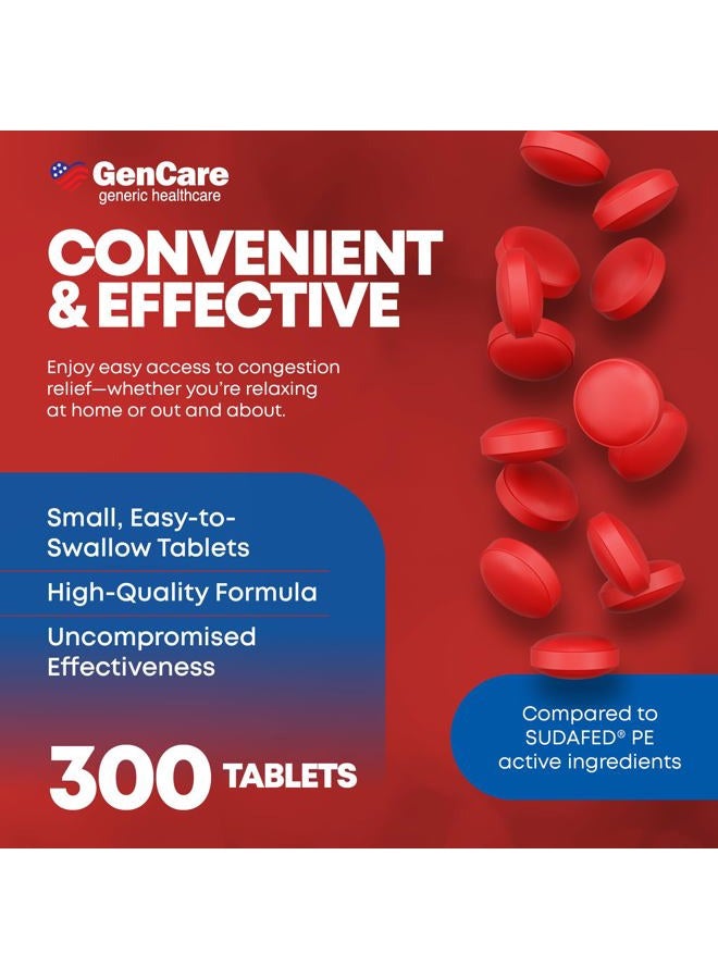 GenCare Nasal Decongestant (10mg Tablets) Phenylephrine HCl (300 Tablets Per Bottle) | Value Pack Non Drowsy Sinus and Nasal Congestion Relief | Lower Sinus Pressure Due to Allergies or Illness - Image 4
