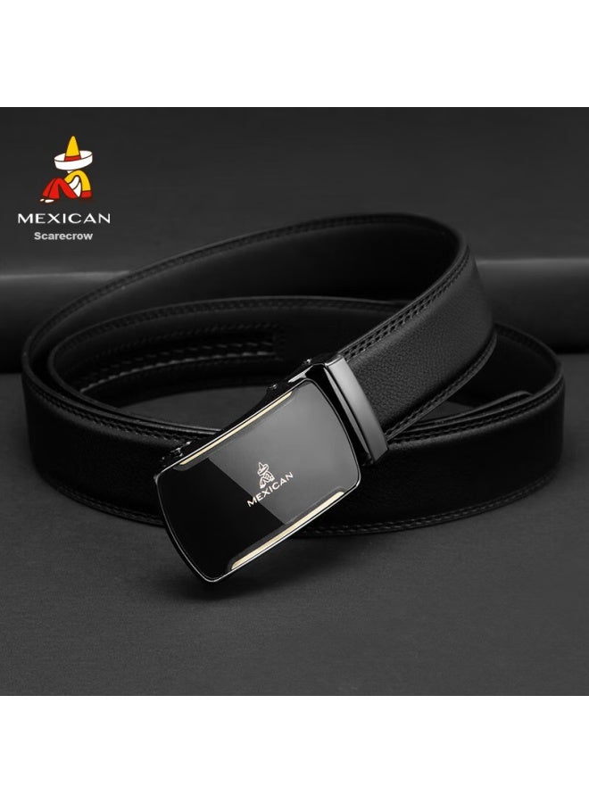 Scarecrow Men's Leather Belt With Automatic Buckle, Genuine Cowhide Business Waistband, Casual Trendy Trouser Belt, Qixi Valentine's Day Gift For Boyfriend - Image 1