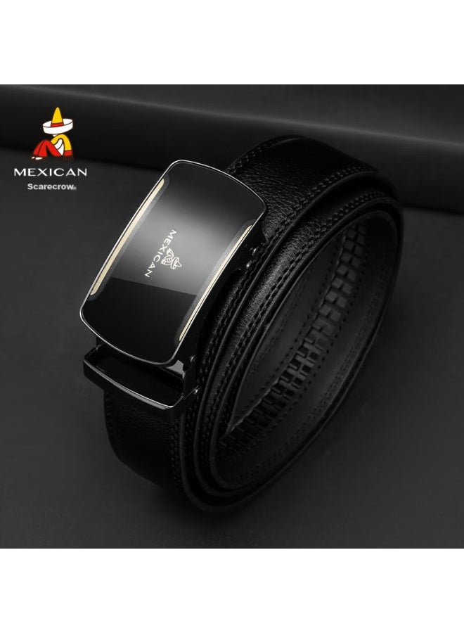 Scarecrow Men's Leather Belt With Automatic Buckle, Genuine Cowhide Business Waistband, Casual Trendy Trouser Belt, Qixi Valentine's Day Gift For Boyfriend - Image 2