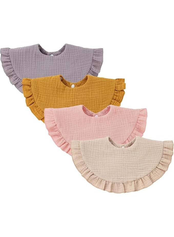 Nishine 4 pcs Unisex Baby Muslin Bandana Drool Bibs 360 Degree Rotatable Cotton Teething Feeding Drooling Bibs for Boy Girl Yellow Set  - Image 2