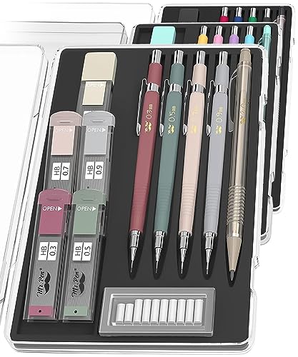 Mr. Pen Mr Pen Art Mechanical Pencil Set 5 Vintage Mechanical Pencils 03 05 07 09 20mm 5 HB Lead Refills 10 Eraser Refills Precision Drawing Pencils for Sketching Writing Artwork - Image 1