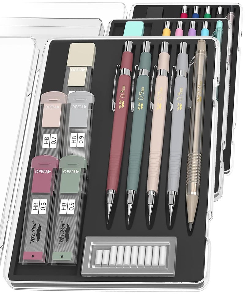 Mr. Pen Mr Pen Art Mechanical Pencil Set 5 Vintage Mechanical Pencils 03 05 07 09 20mm 5 HB Lead Refills 10 Eraser Refills Precision Drawing Pencils for Sketching Writing Artwork - Image 2