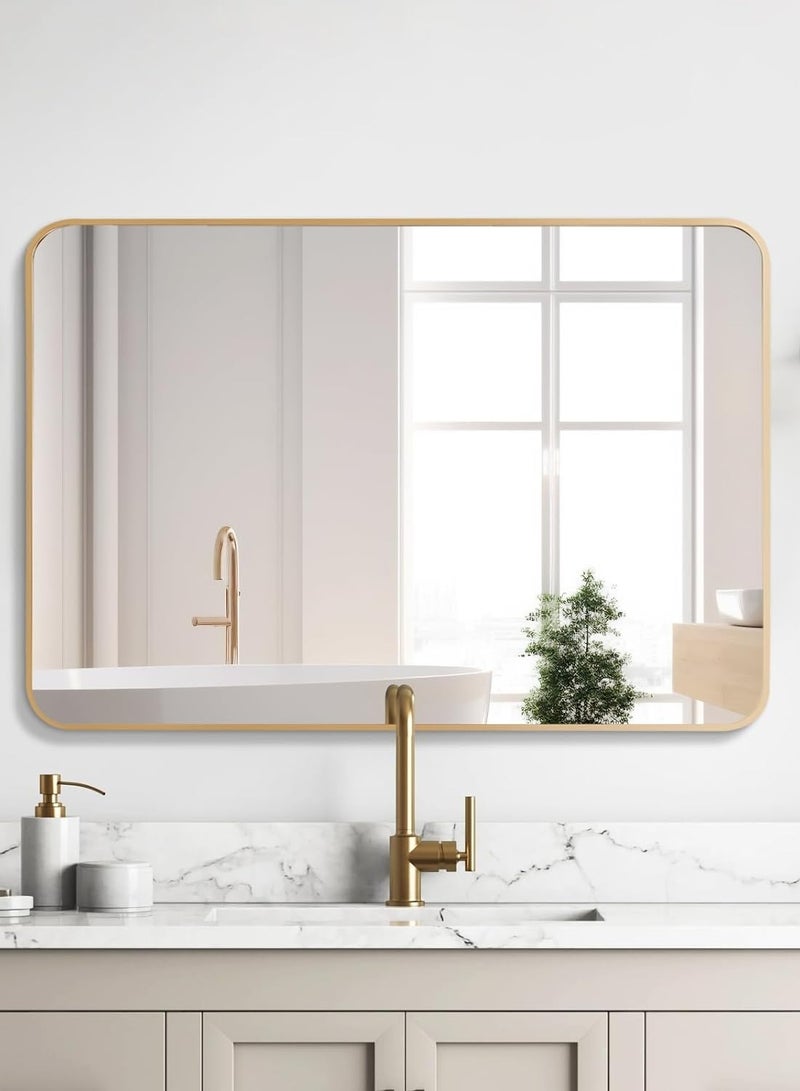Bathroom Mirror Full Length Mirror Rectangular Wall Mounted Mirror with Aluminum Alloy Framed Dressing Mirror for Living Room Bedroom Bathroom Entryway Hallway Vanity （Gold 60*90CM） - Image 2