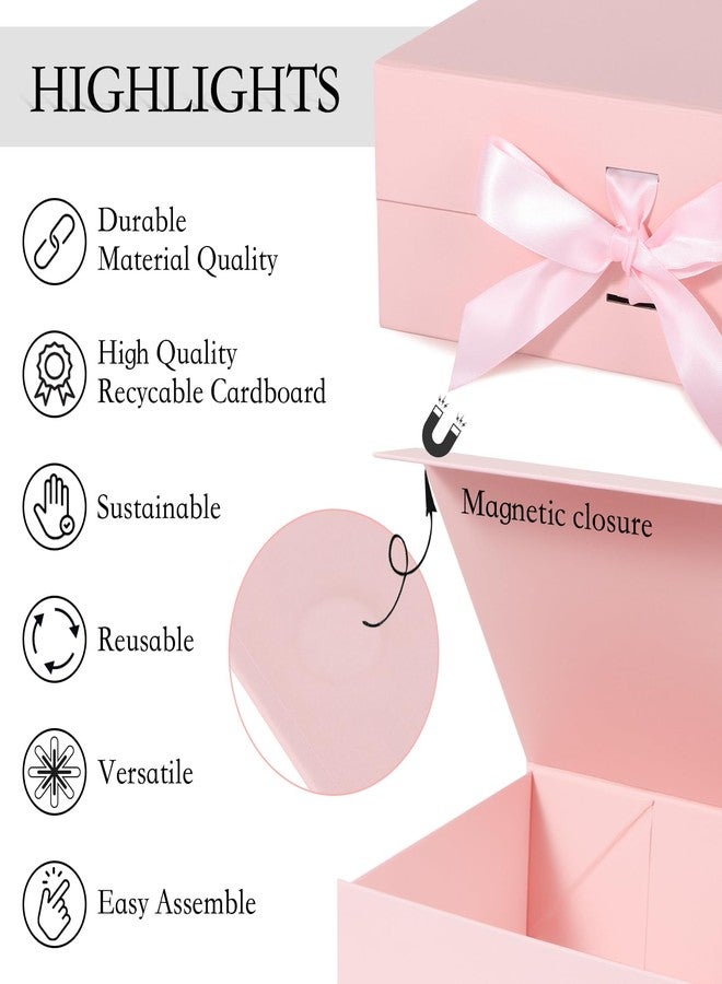 LFBOX Pink Gift Box with Ribbon Magnetic Lids 10.2x9x3.74 in, Bridesmaid Groomsman Proposal Boxes, Wedding Graduation Storage Box 5 Pack - Image 4