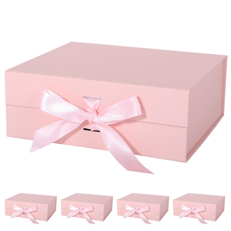 LFBOX Pink Gift Box with Ribbon Magnetic Lids 10.2x9x3.74 in, Bridesmaid Groomsman Proposal Boxes, Wedding Graduation Storage Box 5 Pack - Image 1