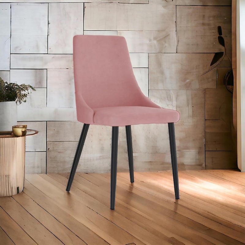 Finch Fox Taskpro Modern Unique Velvet Upholstered Seating Living Room Dining Chair with Black Metal Legs in Pink Color
