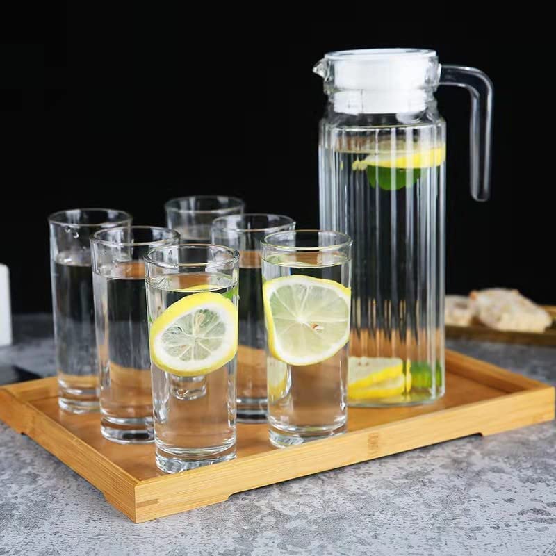 Wringo Premium 7pc Crystal Water Jug with Glass Set and Jug Set Combo,Freezer Safe and Dishwasher Safe (6 Pieces Glasses 200ML and 1 Water Juice Jug 1 Liter), Transparent, Glass and Jug Set (WS-16) - Image 1