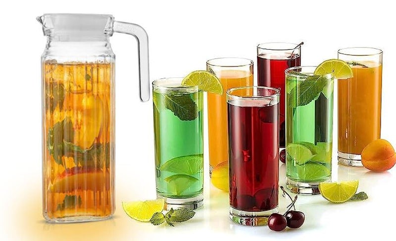 Wringo Premium 7pc Crystal Water Jug with Glass Set and Jug Set Combo,Freezer Safe and Dishwasher Safe (6 Pieces Glasses 200ML and 1 Water Juice Jug 1 Liter), Transparent, Glass and Jug Set (WS-16) - Image 4
