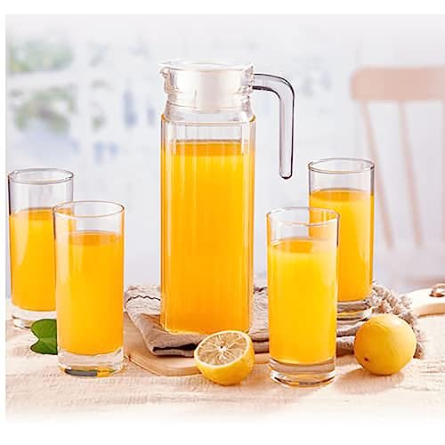 Wringo Premium 7pc Crystal Water Jug with Glass Set and Jug Set Combo,Freezer Safe and Dishwasher Safe (6 Pieces Glasses 200ML and 1 Water Juice Jug 1 Liter), Transparent, Glass and Jug Set (WS-16) - Image 5