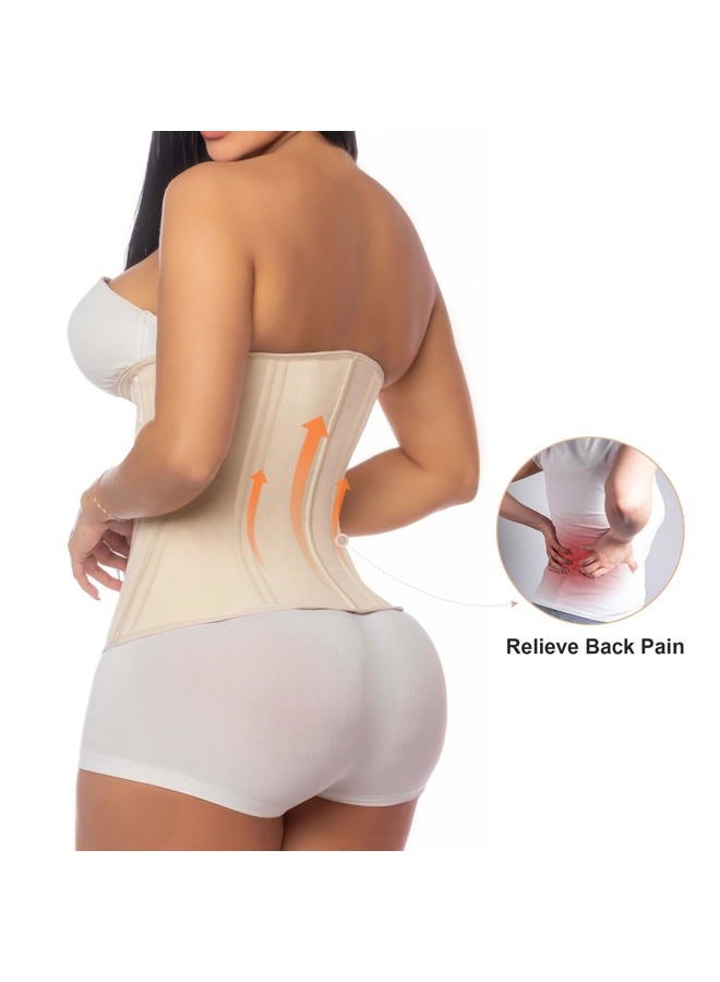SHAPERX Waist Trainer for Women Tummy Control Workout Waist Cincher Corset Hourglass Body Shaper Zipper and Hooks, Beige, M - Image 2