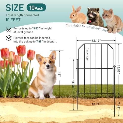 Goovilla Garden Fence, Total 10ft(L) x 24in(H) Garden Fencing Animal Barrier, 10 Pcs Rustproof Metal Wire No Dig Fence Panels, Black Decorative Garden Fences and Borders for Dogs, Flower Bed, Patio - Image 3