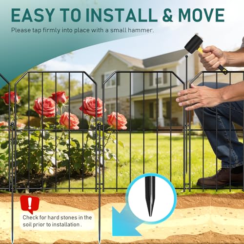 Goovilla Garden Fence, Total 10ft(L) x 24in(H) Garden Fencing Animal Barrier, 10 Pcs Rustproof Metal Wire No Dig Fence Panels, Black Decorative Garden Fences and Borders for Dogs, Flower Bed, Patio - Image 5