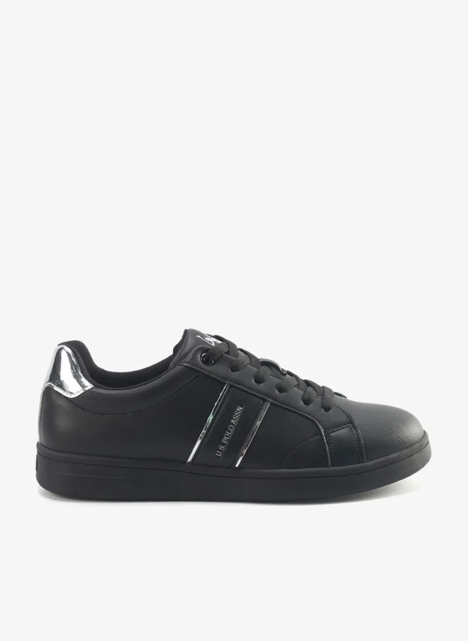 U.S. Polo Assn. Women's Black Sneakers with Metallic Accents Shoes - Sleek Design Shoes for Modern Casual Style