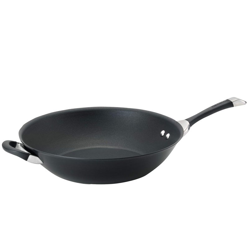 Circulon Symmetry Hard Anodized Nonstick Stir Fry  Wok Pan with Helper Handle  14 Inch Black