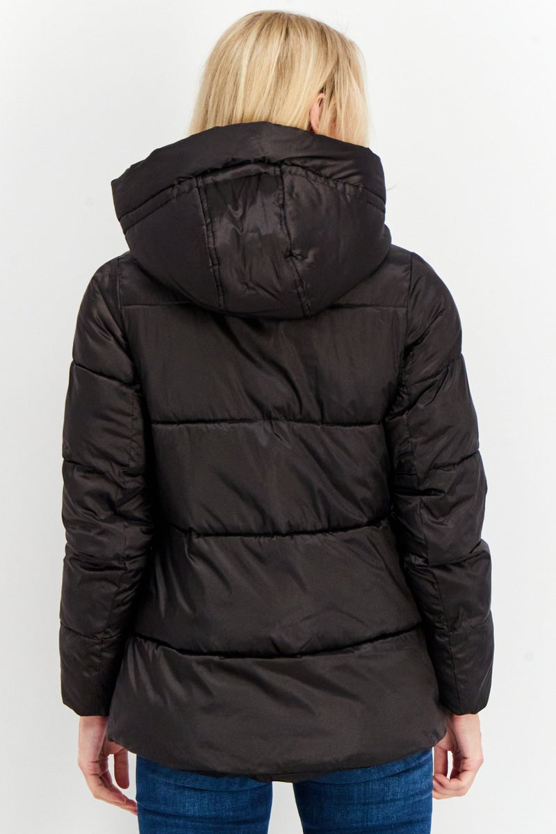 Sam Edelman Women Hooded Funnel Collar Puffer Jacket, Black - Image 2