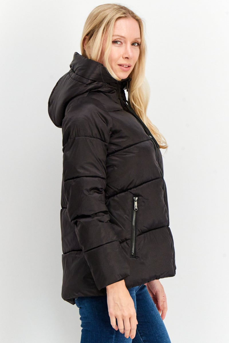 Sam Edelman Women Hooded Funnel Collar Puffer Jacket, Black - Image 3