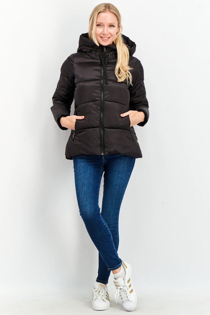 Sam Edelman Women Hooded Funnel Collar Puffer Jacket, Black - Image 2