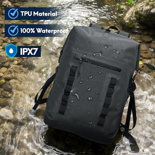 Haimont Waterproof 30L Rolltop Backpack, Lightweight TPU Rolltop Dry Bags Back Pack with Laptop Pocket for Men Women Kayak, Outdoor Camping, Boating, Black - Image 2