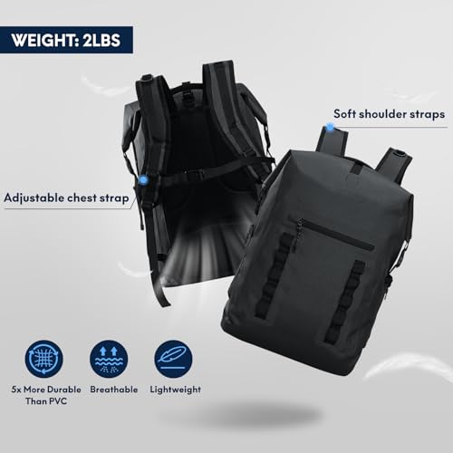 Haimont Waterproof 30L Rolltop Backpack, Lightweight TPU Rolltop Dry Bags Back Pack with Laptop Pocket for Men Women Kayak, Outdoor Camping, Boating, Black - Image 5