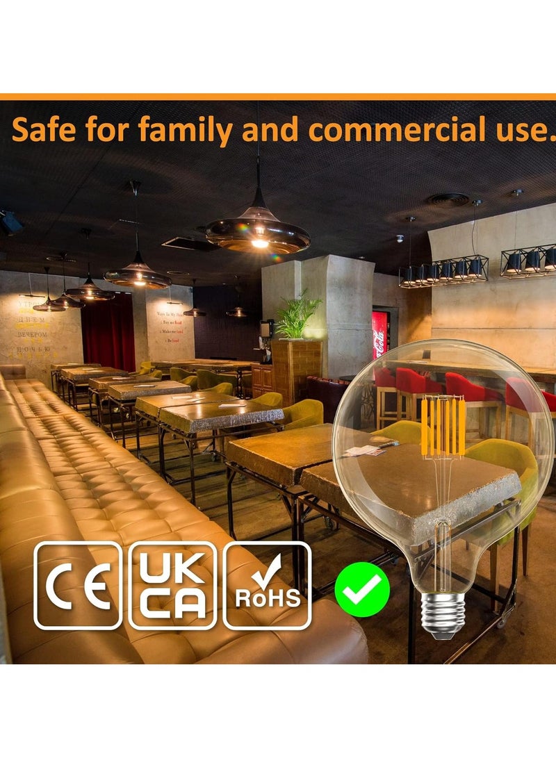 ESNCO مصابيح إضاءة كروية قابلة للتعتيم E27، مصباح كبير شفاف قاعدة إيديسون ES LED خيوط G125 E27، 8 واط مصباح زينة عتيق فعال للطاقة دافئ أبيض 2700K - Image 2