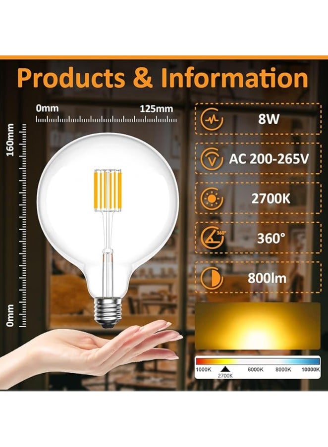 ESNCO مصابيح إضاءة كروية قابلة للتعتيم E27، مصباح كبير شفاف قاعدة إيديسون ES LED خيوط G125 E27، 8 واط مصباح زينة عتيق فعال للطاقة دافئ أبيض 2700K - Image 4
