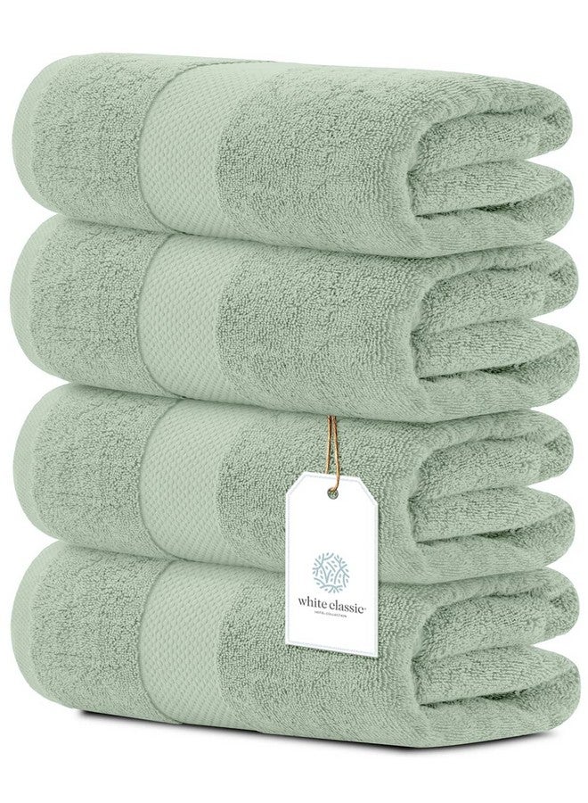White Classic White Classic Luxury Bath Towels Set of 4 Large - 700 GSM Cotton Ultra Soft Bath Towels 27x54 | Highly Absorbent and Quick Dry | Hotel Towels for Bathroom Luxury, Plush Sage Green Bath Towels  - Image 1