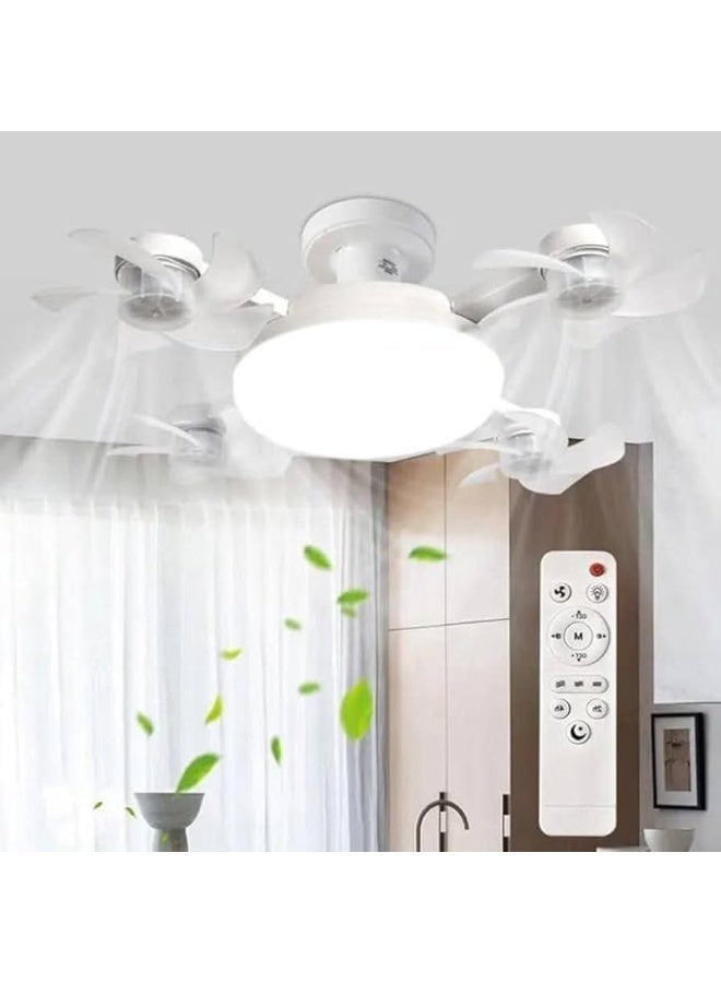 مروحة سقف بإضاءة LED، لون أبيض، مصنوعة من مادة ABS ومعدن، شفرات بتصميم زهرة، جهاز تحكم عن بعد، قاعدة E27، إضاءة قابلة للتعتيم بثلاثة ألوان، ضوضاء منخفضة - Image 5