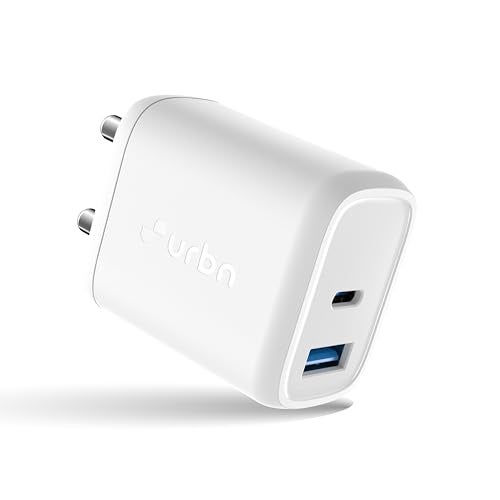 URBN 25W Dual USB Type-C Travel Adaptor with GaN Technology for Google Pixel, Xiaomi, Motorola, iPhone, Samsung Galaxy Tab S/A Series, Galaxy S10/M54/M55/A80/A90/S25/S24 (White) - Image 1