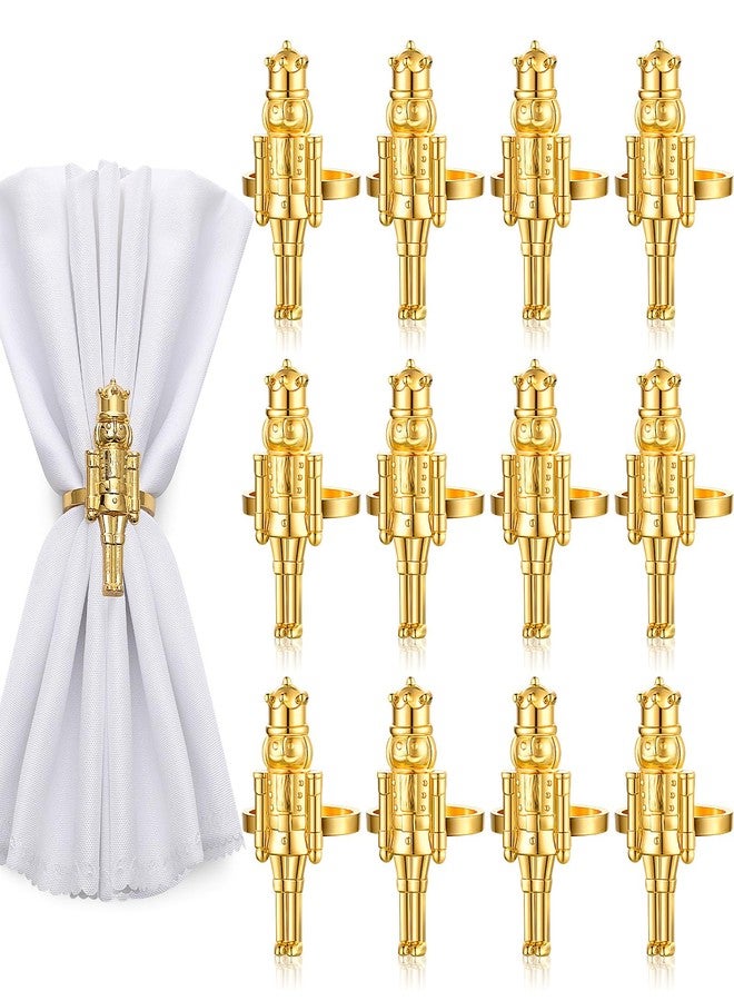 Suttmin 12 Pcs Christmas Nutcracker Napkin Rings, Gold Metal Napkin Holders Christmas Soldier Buckle for Xmas Holiday Table Setting Wedding Vintage Party Decoration(Classic) - Image 1