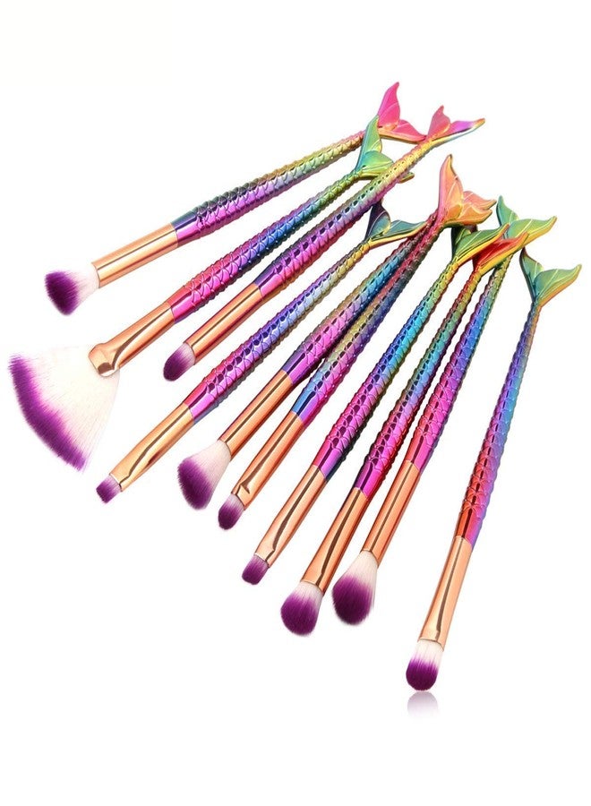 JULEX 10Pcs Makeup Brushes, Make Up Brushes Set Fish Shape Handle for Blush Foundation Eye Shadow Kabuki Concealer Cosmetic Brushes Kits Makeup Tools - Image 1